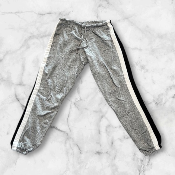 Pink Vintage Victoria’s Secret Gray Jogger Pants with White and Black Stripes - Picture 1 of 10
